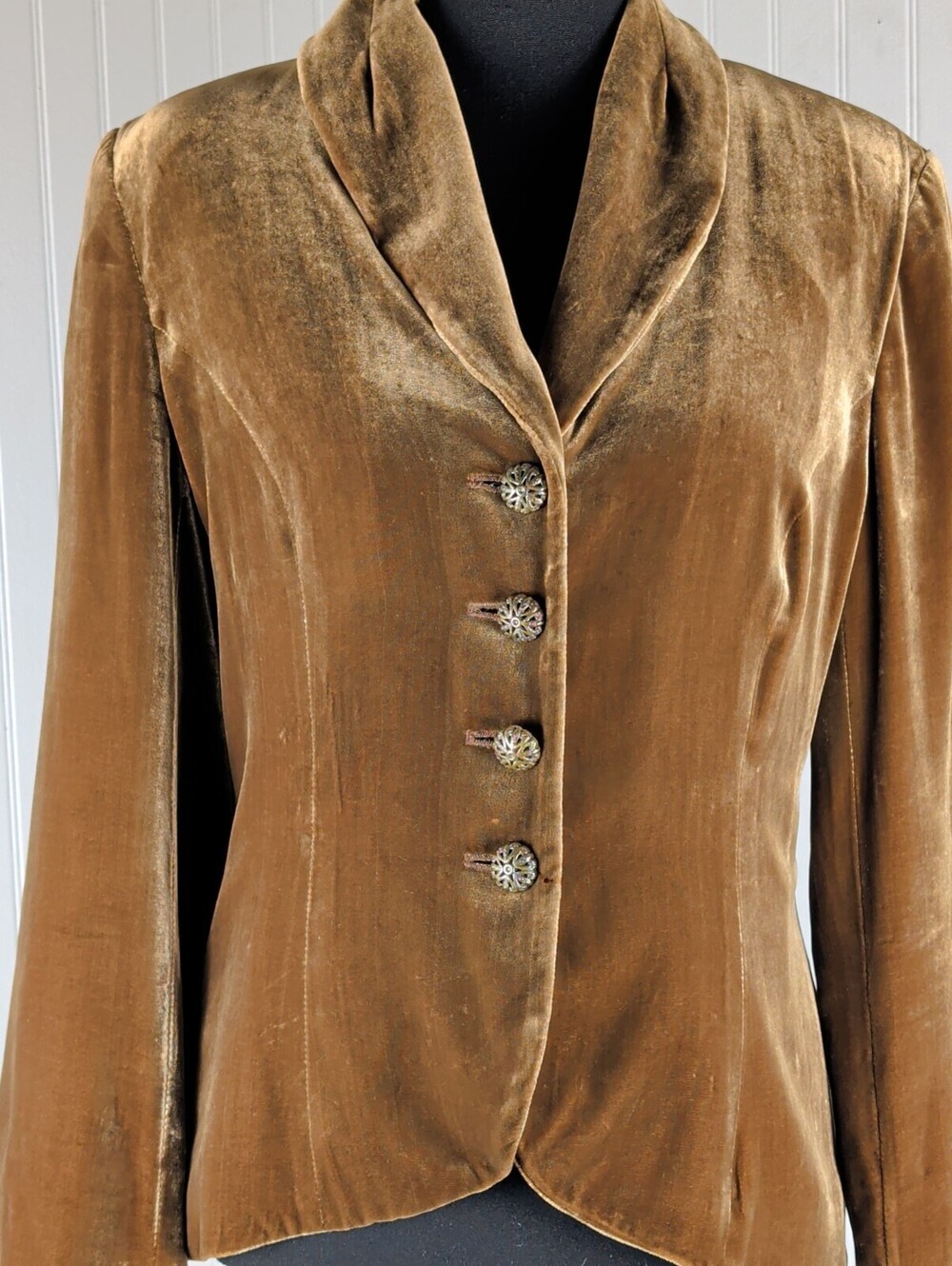 70's Felicia & Co Gold Velvet Shawl Collar Blazer Jacket Size 6